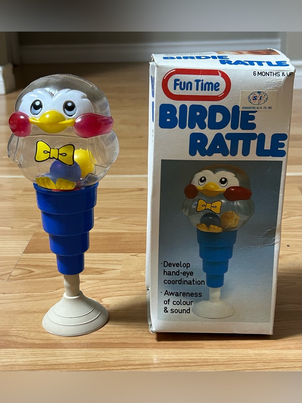 Vintage Fun Time Birdie Rattle Penguin-Themed Rattle in its Original Box